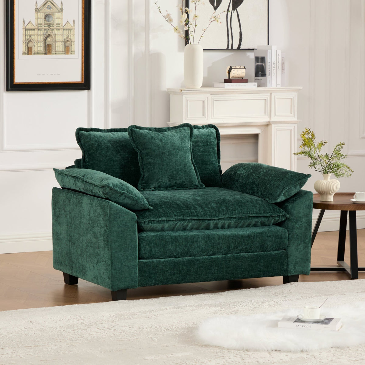 Cloud Sofa Single Seat (Ottoman is not included), Modern Sectional Couch, for Living Room Bedroom and Apartment, Comfy Double Layer Upholstered Seat Cushion, Breathable Chenille Fabric, Green,SW5041GN