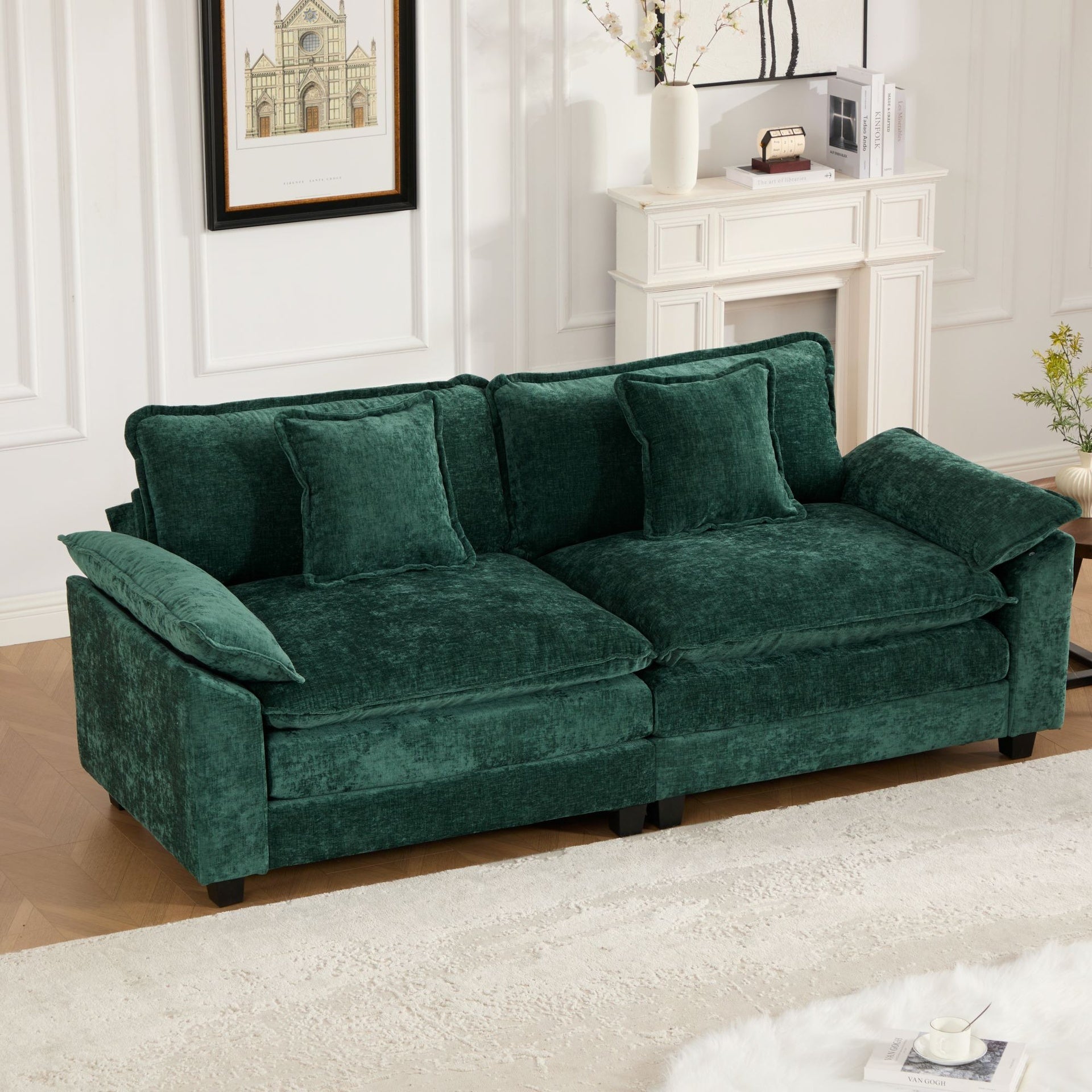 Wider Armrest LoveSeat (Ottoman is not included), Modern Sectional Couch, for Living Room Bedroom and Apartment, Comfy Double Layer Upholstered Seat Cushion, Breathable Chenille Fabric, Green,SW5042GN