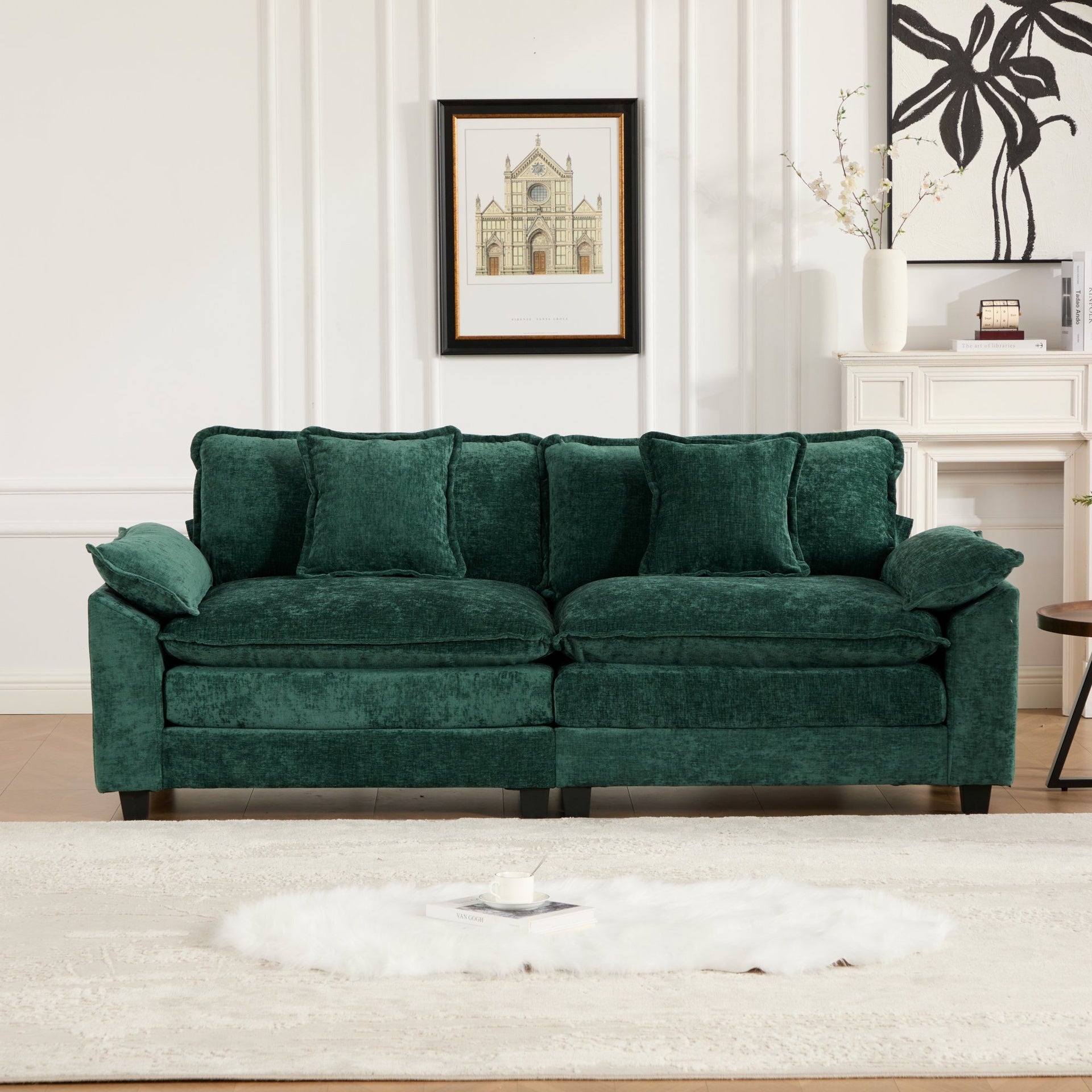 Wider Armrest LoveSeat (Ottoman is not included), Modern Sectional Couch, for Living Room Bedroom and Apartment, Comfy Double Layer Upholstered Seat Cushion, Breathable Chenille Fabric, Green,SW5042GN