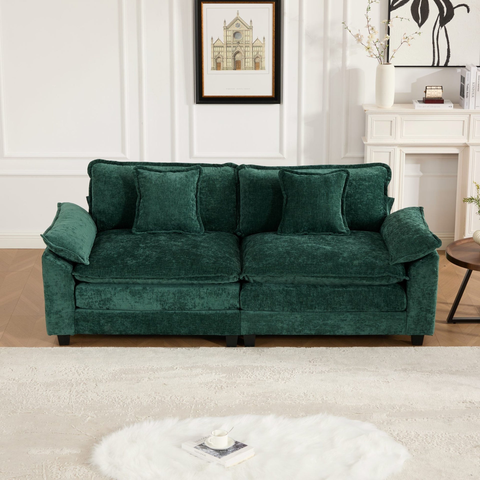 Wider Armrest LoveSeat (Ottoman is not included), Modern Sectional Couch, for Living Room Bedroom and Apartment, Comfy Double Layer Upholstered Seat Cushion, Breathable Chenille Fabric, Green,SW5042GN