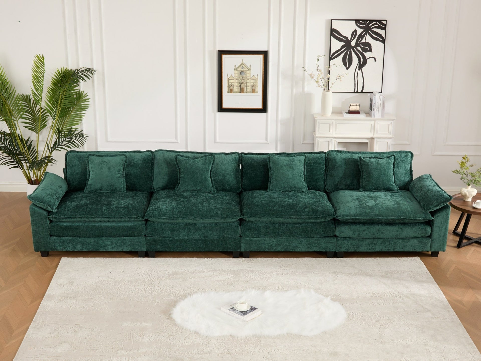 Wider Armrest 3 Seats (Ottoman is not included), Modern Sectional Couch, for Living Room Bedroom and Apartment, Comfy Double Layer Upholstered Seat Cushion, Breathable Chenille Fabric,Green,SW5044GN