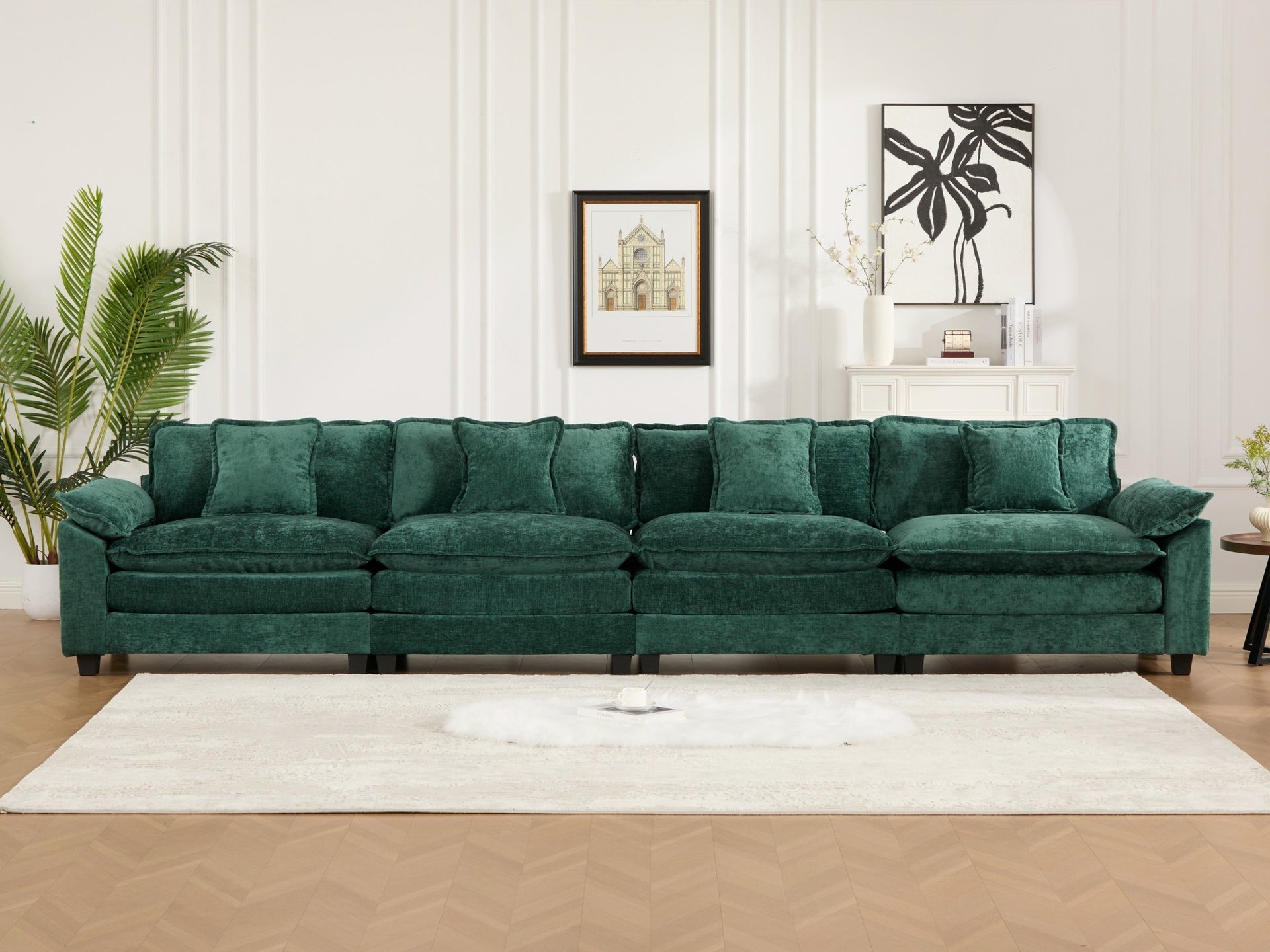 Wider Armrest 3 Seats (Ottoman is not included), Modern Sectional Couch, for Living Room Bedroom and Apartment, Comfy Double Layer Upholstered Seat Cushion, Breathable Chenille Fabric,Green,SW5044GN