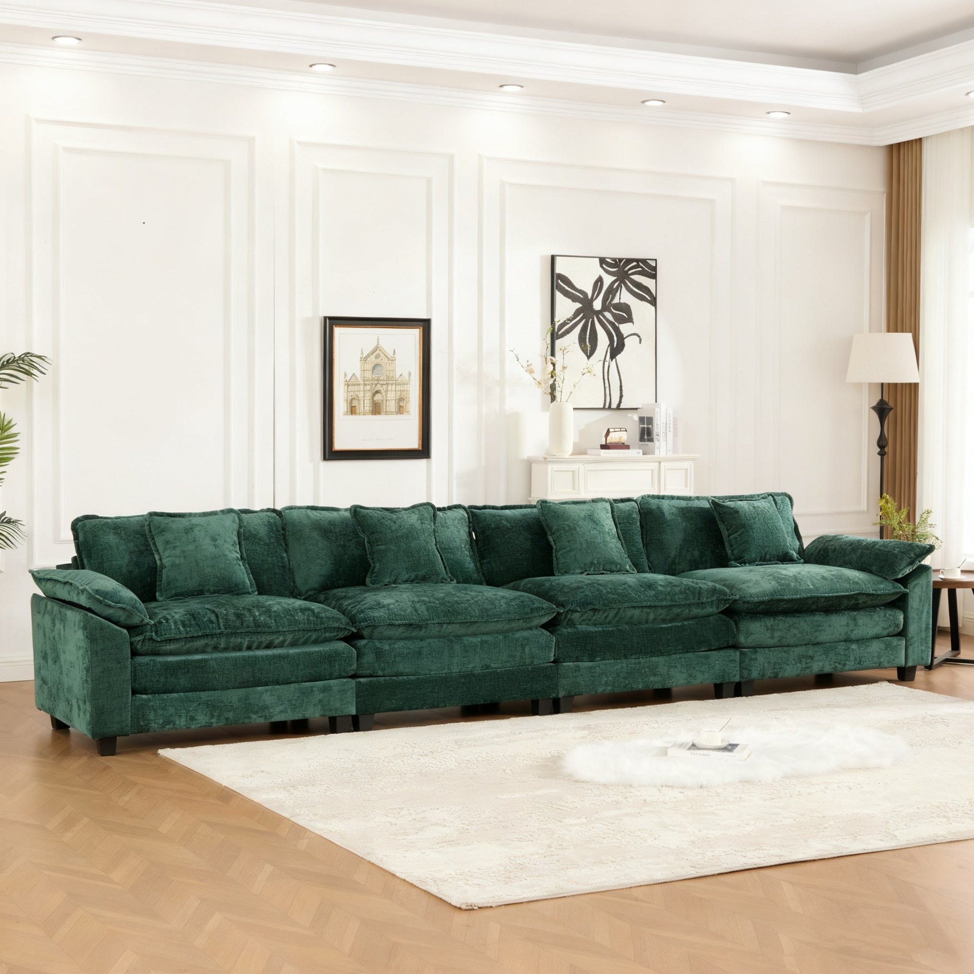 Wider Armrest 3 Seats (Ottoman is not included), Modern Sectional Couch, for Living Room Bedroom and Apartment, Comfy Double Layer Upholstered Seat Cushion, Breathable Chenille Fabric,Green,SW5044GN
