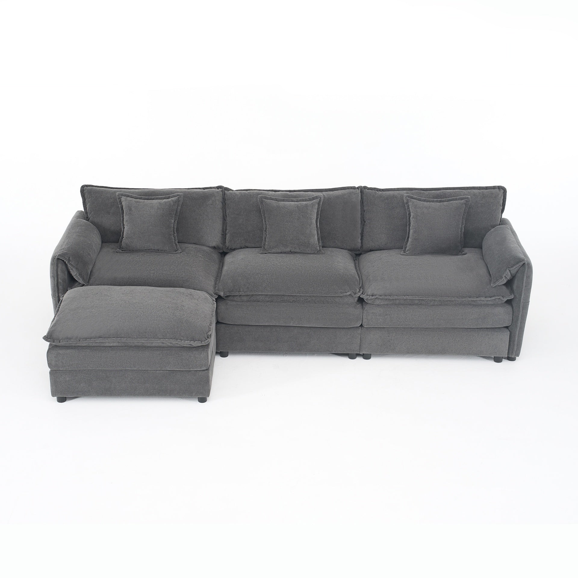 Modular Sectional Sofa, Oversized Deep Seat L Shaped Couch Set for Living Room, 3-Seater Comfy Cloud Couches with Movable Ottoman, DIY Combination, Chenille,Grey