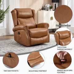 Heat Massage Manual Recliner Chair with Rocker and Swivel in Genuine leather for Living Room, Yellow