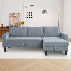 Reversible Sectional Sofa with Storage Chaise, Arm With Cup Holder,Storage and USB Ports , Modern Corduroy fabric Sleeper Sofa L-Shaped Couch for Living Room, Bedroom, Apartment,Office