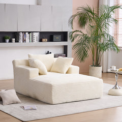 Oversized Chaise Longue Chair Indoor, Modern Upholstered Corduroy Deep Seat Sofa Bed with Throw Pillows and Armrests, Sleeper Sofa Couch for Living Room, Bedroom Apartment