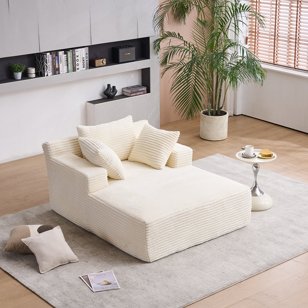Oversized Chaise Longue Chair Indoor, Modern Upholstered Corduroy Deep Seat Sofa Bed with Throw Pillows and Armrests, Sleeper Sofa Couch for Living Room, Bedroom Apartment