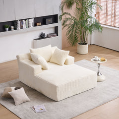 Oversized Chaise Longue Chair Indoor, Modern Upholstered Corduroy Deep Seat Sofa Bed with Throw Pillows and Armrests, Sleeper Sofa Couch for Living Room, Bedroom Apartment