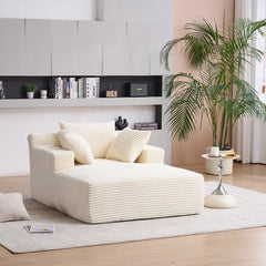 Oversized Chaise Longue Chair Indoor, Modern Upholstered Corduroy Deep Seat Sofa Bed with Throw Pillows and Armrests, Sleeper Sofa Couch for Living Room, Bedroom Apartment