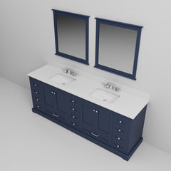 Navy Blue Double Bath Vanity 84 in. W x 22 in. D, White Quartz Top, Faucet Set, and 34 in. Mirrors
