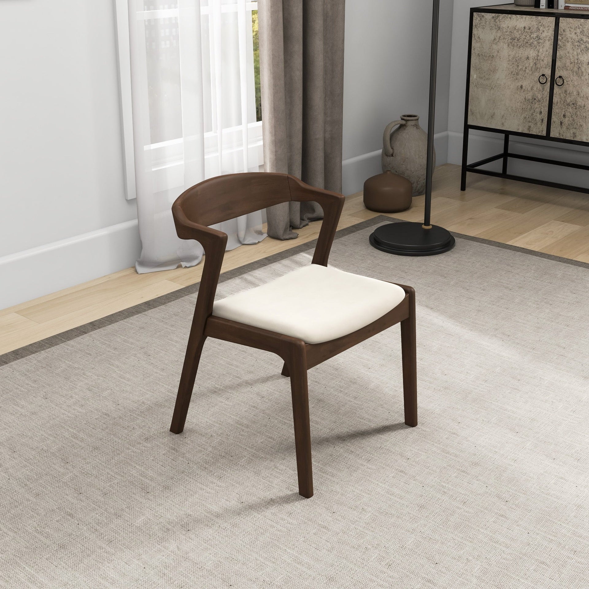 Dakota Solid Wood Cream Velvet Dining Chair (Set of 2) with Mid-Century Modern Design 16"W x 22"D x 29.3"H Velvet Upholstered Kitchen Side Chairs