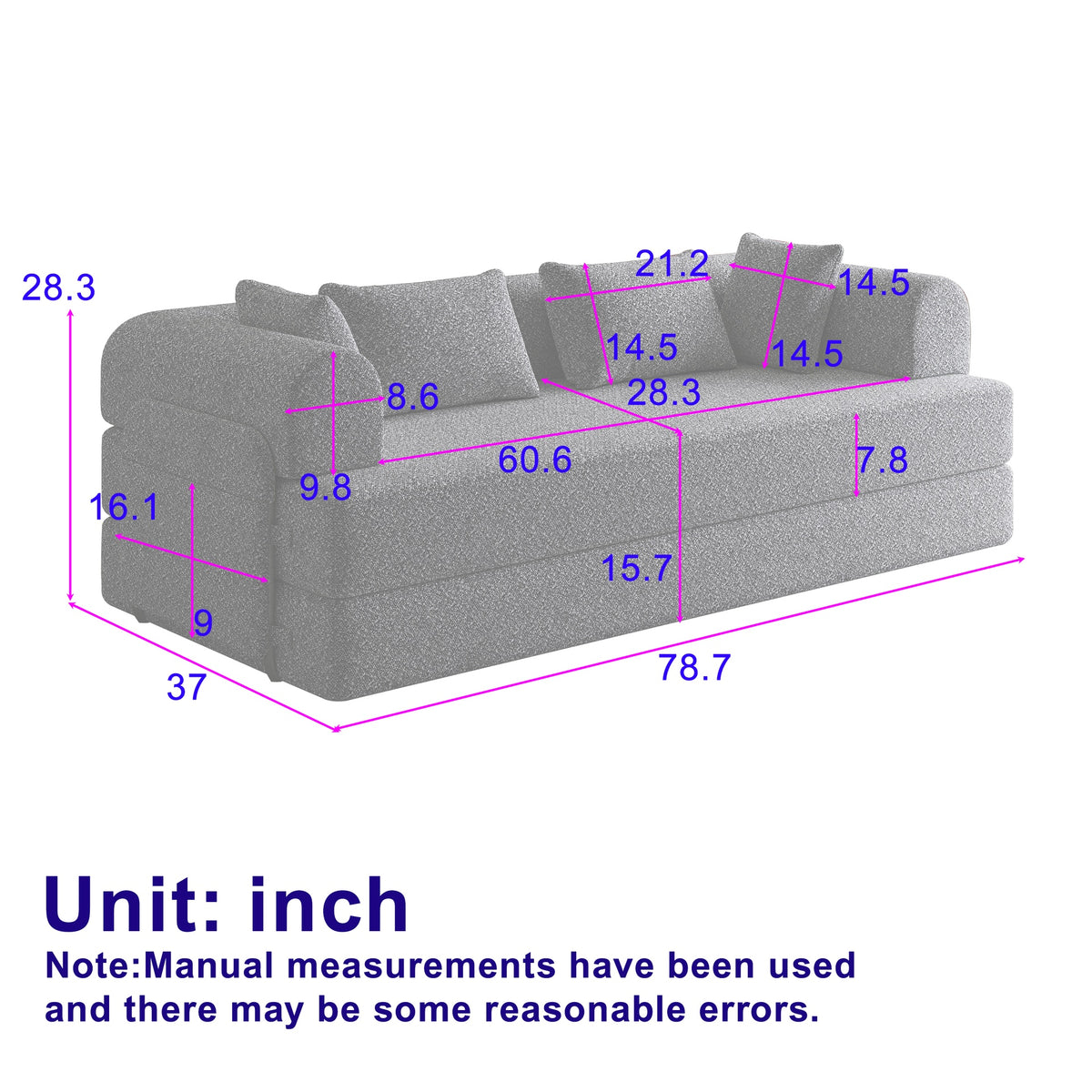 78.7-Inch Convertible Sleeper Sofa Bed with Cylindrical Pillow, Chenille Folding Mattress Couch with ,Folding Sofa Bed with Side Pocket, Floor Sofa Lounge Couch,2PCS