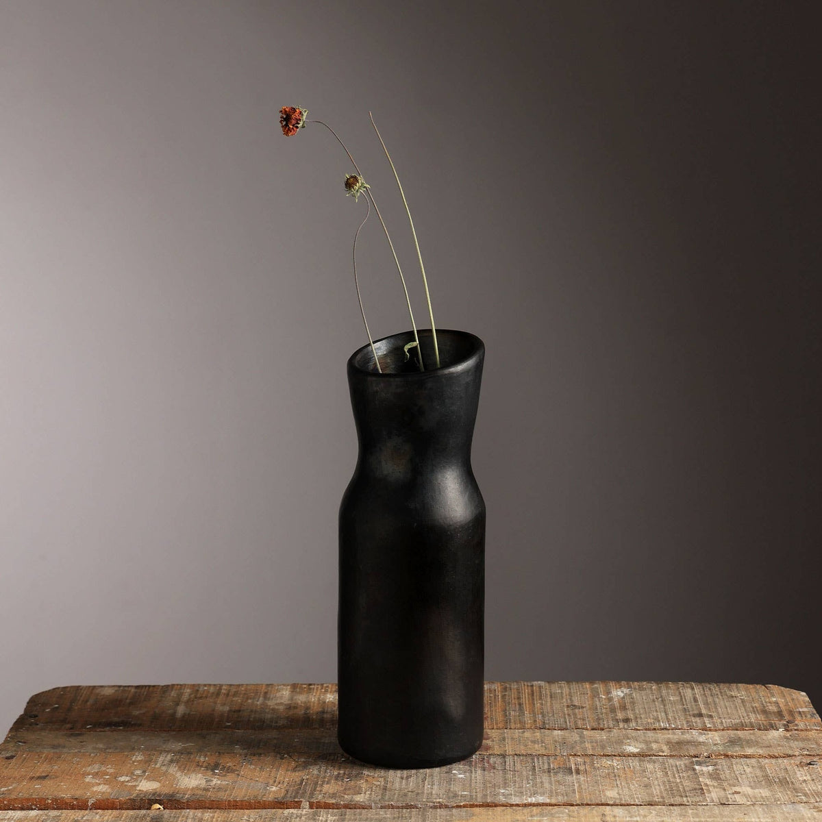 Longpi Pottery Black Vase – 3.5"x3.5"x11"  Handmade Traditional Clay