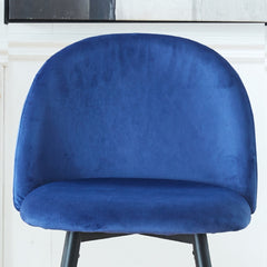 Counter Height Bar Stool, SET OF 2, Black Metal Legs, Velvet Upholstered for Pub, Restaurant, Kitchen Island (Blue)