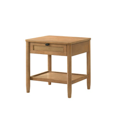 Vichy 2-Piece Rubberwood Corduroy Bedroom Set, Platform Bed with Nightstand, Queen