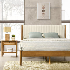Vichy 2-Piece Rubberwood Corduroy Bedroom Set, Platform Bed with Nightstand, Queen
