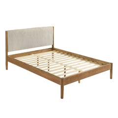 Vichy 2-Piece Rubberwood Corduroy Bedroom Set, Platform Bed with Nightstand, Queen