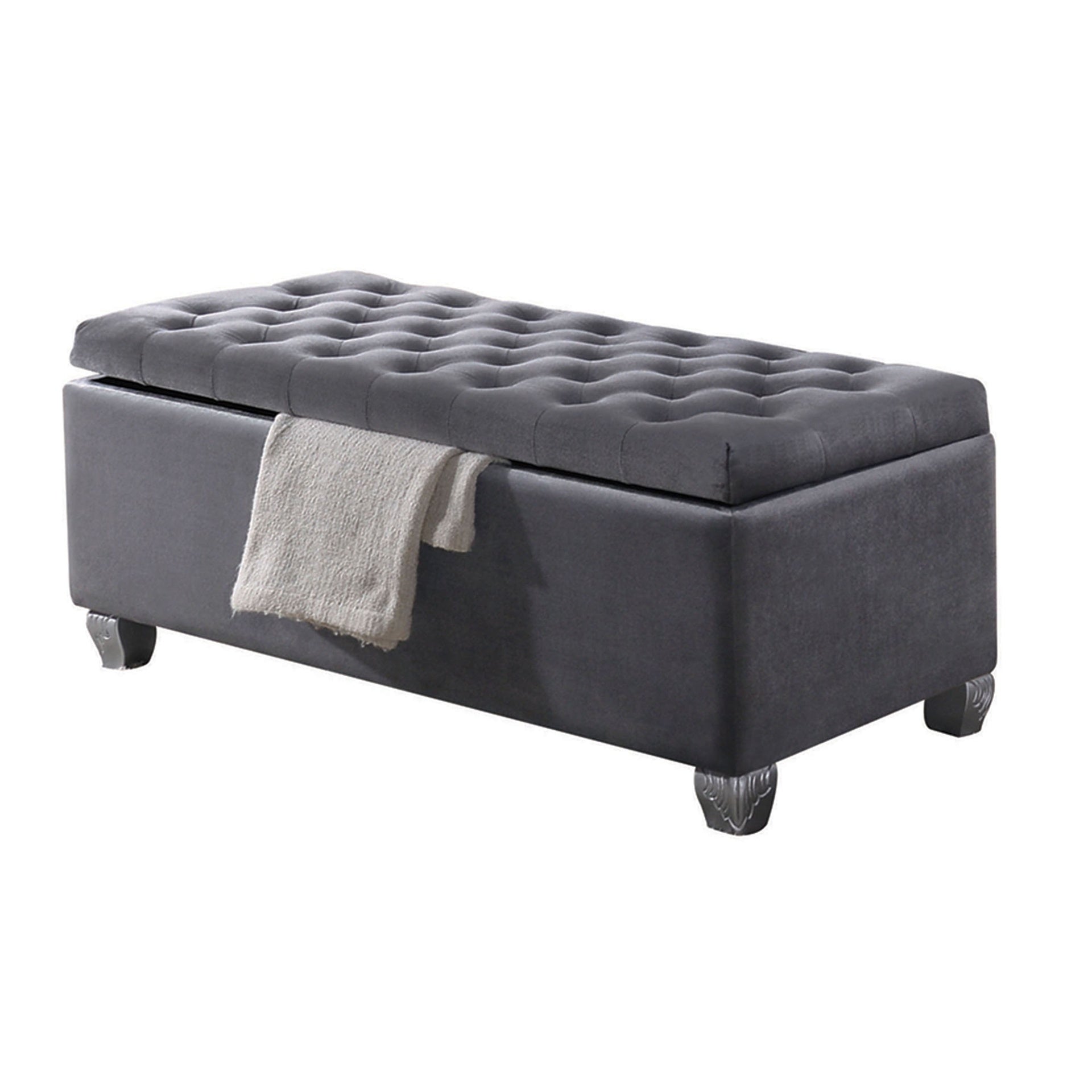 Grey Tufted Storage Bench