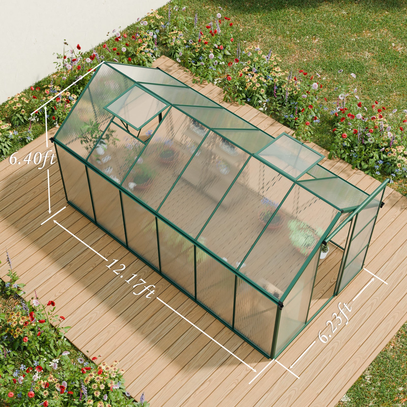 6x12 FT Polycarbonate Greenhouse Raised Base and Anchor Aluminum Heavy Duty Walk-in Greenhouses for Outdoor Backyard in All Season