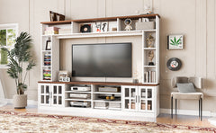 95.5" W Wall Unit Entertainment Center with Bookshelves for TVs up to 80", Modern TV Stand Media Console with Cabinets,  Tempered Glass Doors and Adjustable Shelves for Living Room