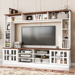 95.5" W Wall Unit Entertainment Center with Bookshelves for TVs up to 80", Modern TV Stand Media Console with Cabinets,  Tempered Glass Doors and Adjustable Shelves for Living Room