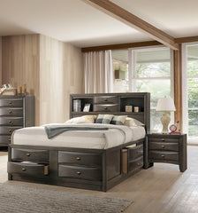 Contemporary Full Size Bed 2x Nightstands Headboard Bookcase Gray Color 3pc Set Bedroom Furniture