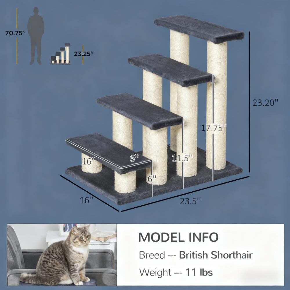 4 - Tier Cat Tree Step Tower, Pet Cat Activity Center for Indoor Home and Sisal Scratching Post