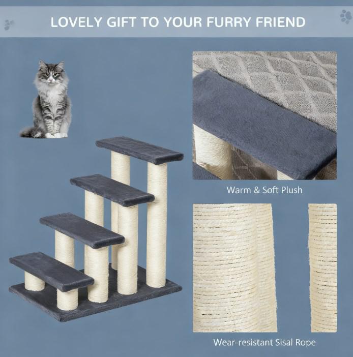 4 - Tier Cat Tree Step Tower, Pet Cat Activity Center for Indoor Home and Sisal Scratching Post