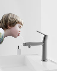 Gun Gray Single Handle Bathroom Faucet for 1 or 3 Holes ,Fountain and Flow Mode Two-in-one function,Deck Mount Laundry Vanity Sink Faucet with Two 9/16" Hoses