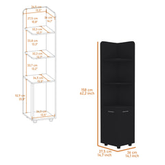 Sunriver Corner Shelf with Cabinet, 3-Tier Shelf, Metal Handles