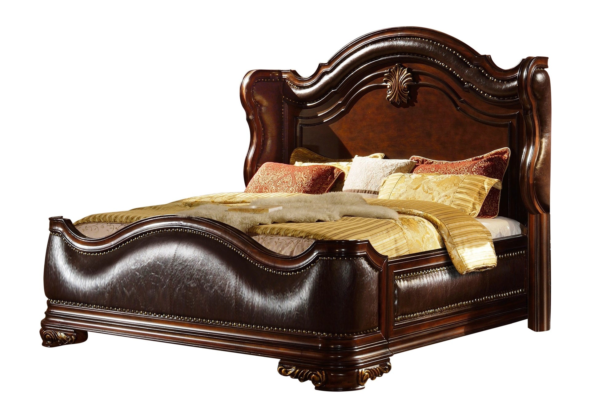 Bella Traditional Style King Bed made with wood in Dark Walnut