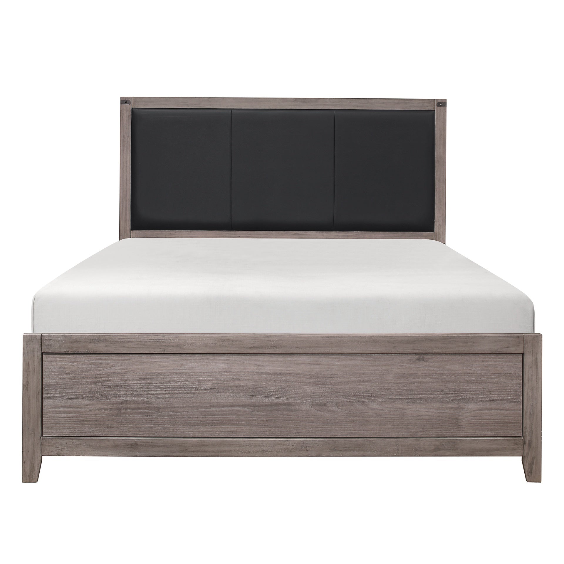 Brownish Gray Finish Full Size Panel Bed 1pc Faux Leather Upholstered Headboard Industrial Design Bedroom Furniture
