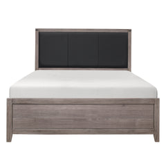 Brownish Gray Finish Full Size Panel Bed 1pc Faux Leather Upholstered Headboard Industrial Design Bedroom Furniture