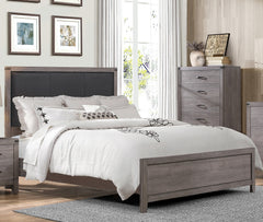 Brownish Gray Finish Full Size Panel Bed 1pc Faux Leather Upholstered Headboard Industrial Design Bedroom Furniture