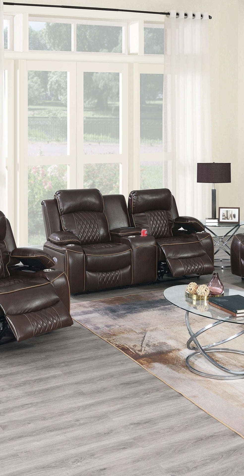 Power Motion Loveseat 1pc Contemporary Brown Color Gel Leatherette Storage Arms w Cup Holder Living Room Furniture