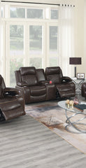 Power Motion Loveseat 1pc Contemporary Brown Color Gel Leatherette Storage Arms w Cup Holder Living Room Furniture
