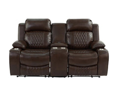 Power Motion Loveseat 1pc Contemporary Brown Color Gel Leatherette Storage Arms w Cup Holder Living Room Furniture