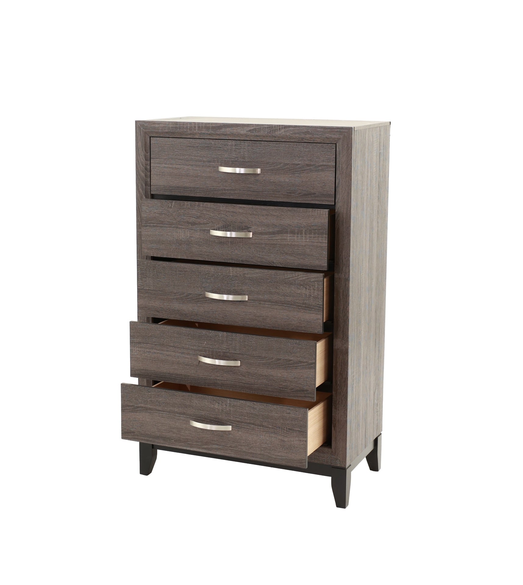 Bedroom Furniture Rustic Grey Oak Simple 1pc Tall Chest 5-Drawers Storage Solidwood Chest