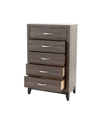 Bedroom Furniture Rustic Grey Oak Simple 1pc Tall Chest 5-Drawers Storage Solidwood Chest