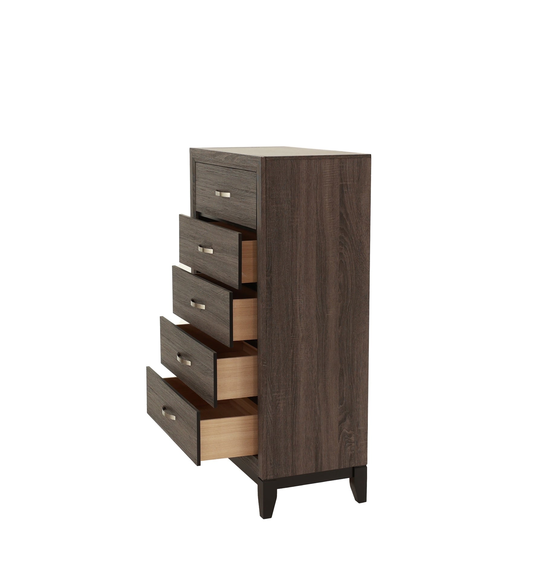 Bedroom Furniture Rustic Grey Oak Simple 1pc Tall Chest 5-Drawers Storage Solidwood Chest