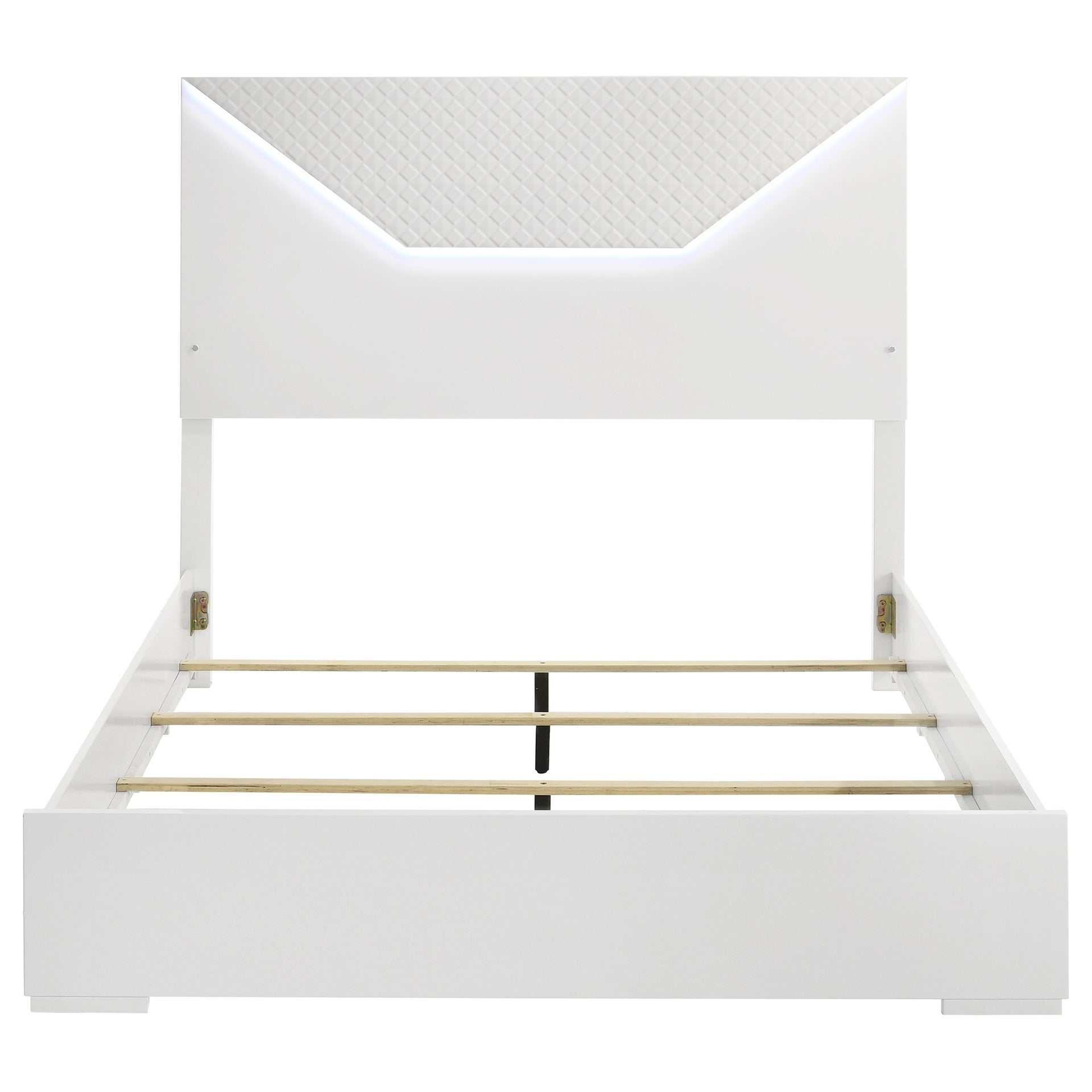 Pierce White High Gloss Queen Panel Bed LED Headboard