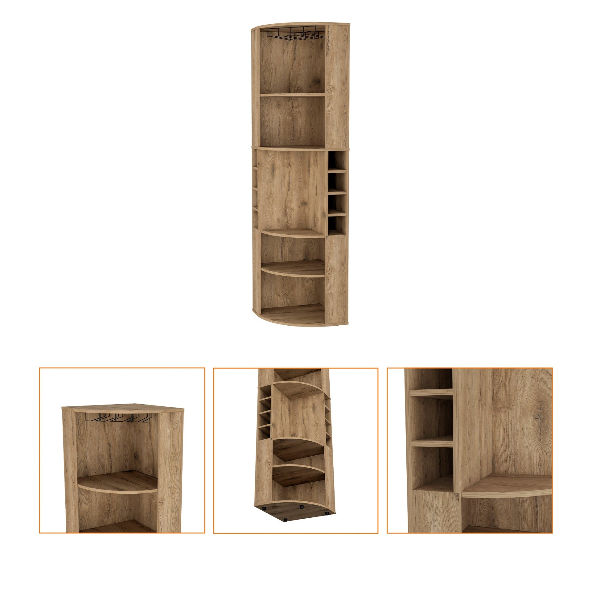 Macadamia 5 Large Sheves Corner Bar Cabinet