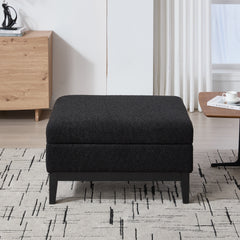 33.86"W Upholstered Wood Base Storage Ottoman With Reversible Lid Coffee Table, Foot Stool Square Footrest with Rubberwood Legs for Living Room Bedroom Entryway and Office,Black Boucle.
