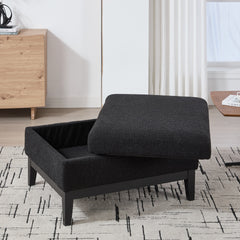 33.86"W Upholstered Wood Base Storage Ottoman With Reversible Lid Coffee Table, Foot Stool Square Footrest with Rubberwood Legs for Living Room Bedroom Entryway and Office,Black Boucle.