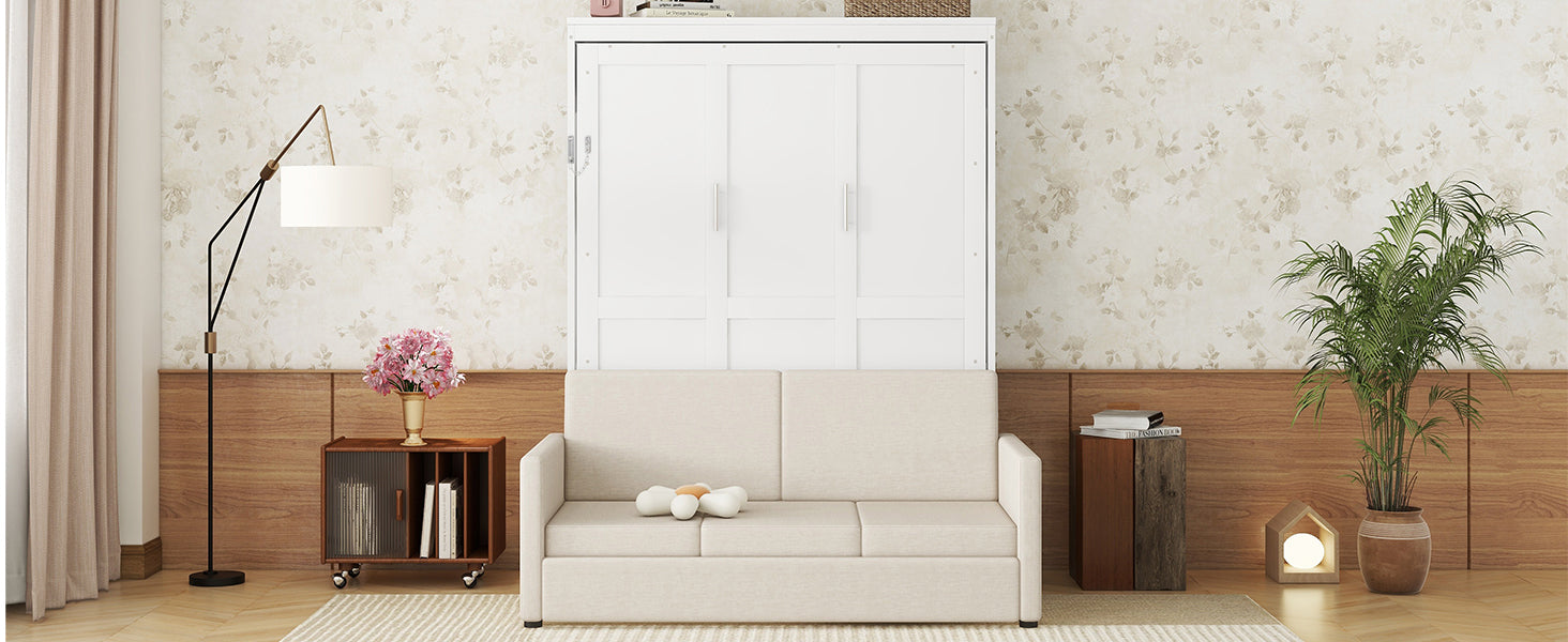 Queen Size Murphy Bed Wall Bed with Cushion, White(OLD SKU:LP000891AAK)