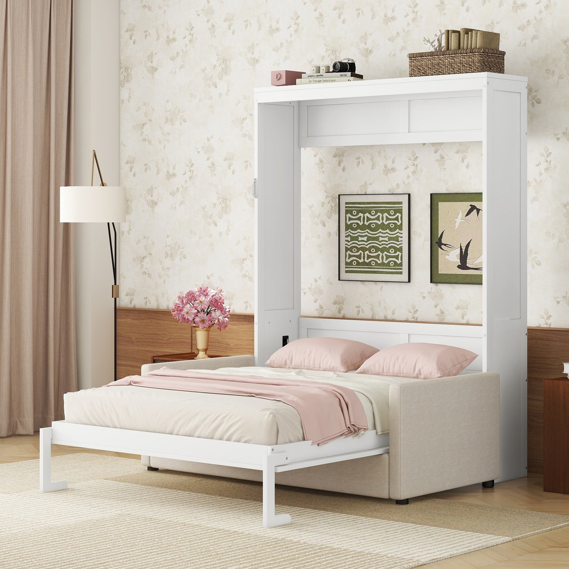 Queen Size Murphy Bed Wall Bed with Cushion, White(OLD SKU:LP000891AAK)