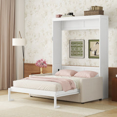 Queen Size Murphy Bed Wall Bed with Cushion, White(OLD SKU:LP000891AAK)