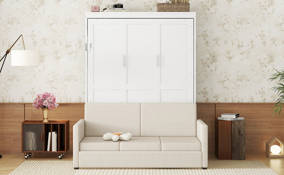 Queen Size Murphy Bed Wall Bed with Cushion, White(OLD SKU:LP000891AAK)