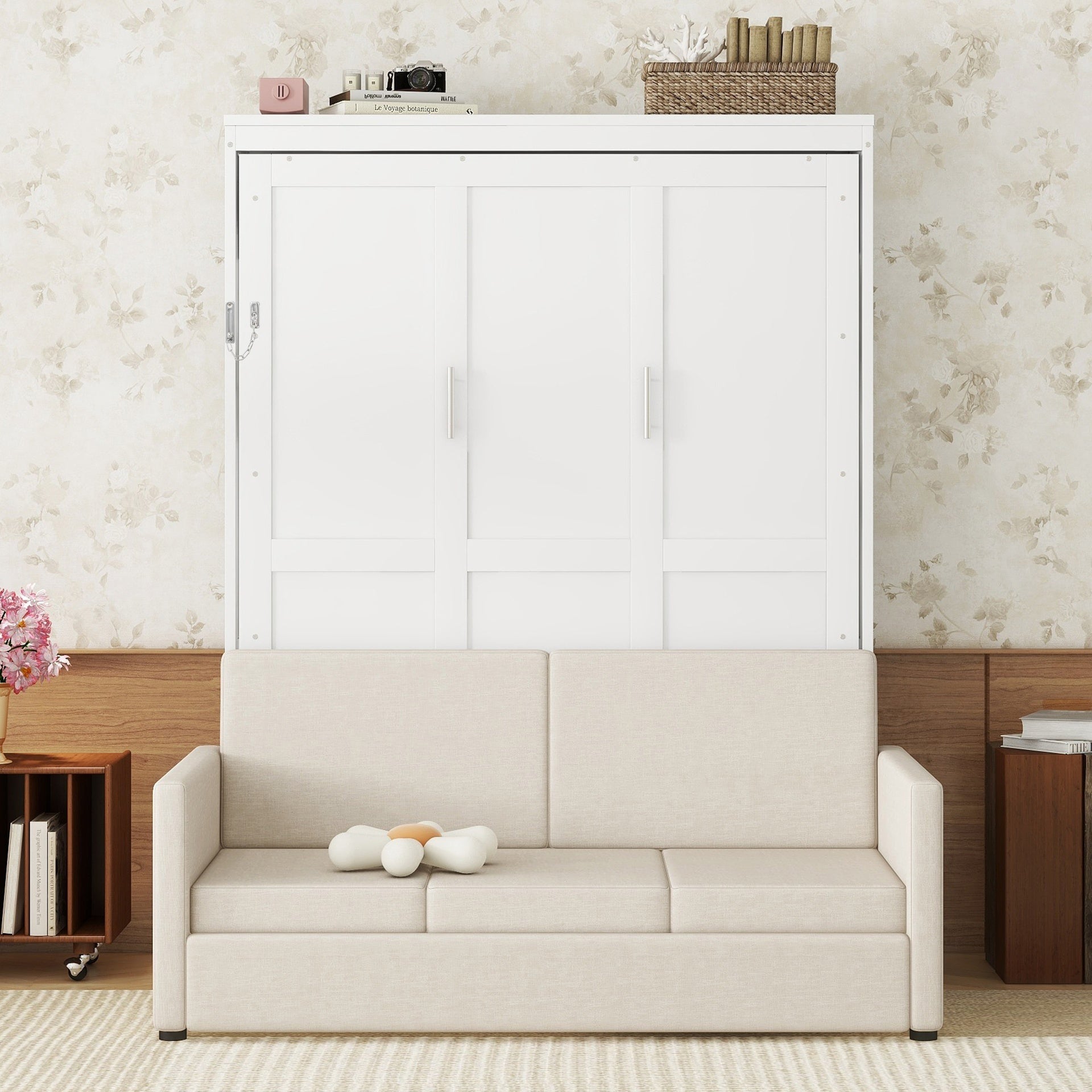 Queen Size Murphy Bed Wall Bed with Cushion, White(OLD SKU:LP000891AAK)